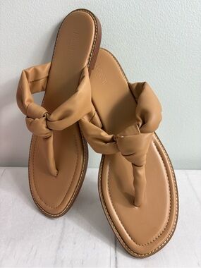 J. Crew Knotted Thong Sandals in the Light Caramel Cognac Stitched Borders Sz 12